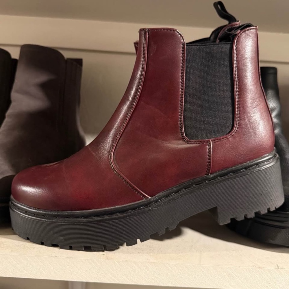 Chunky Burgundy Chelsea Bootie with Platform Sole